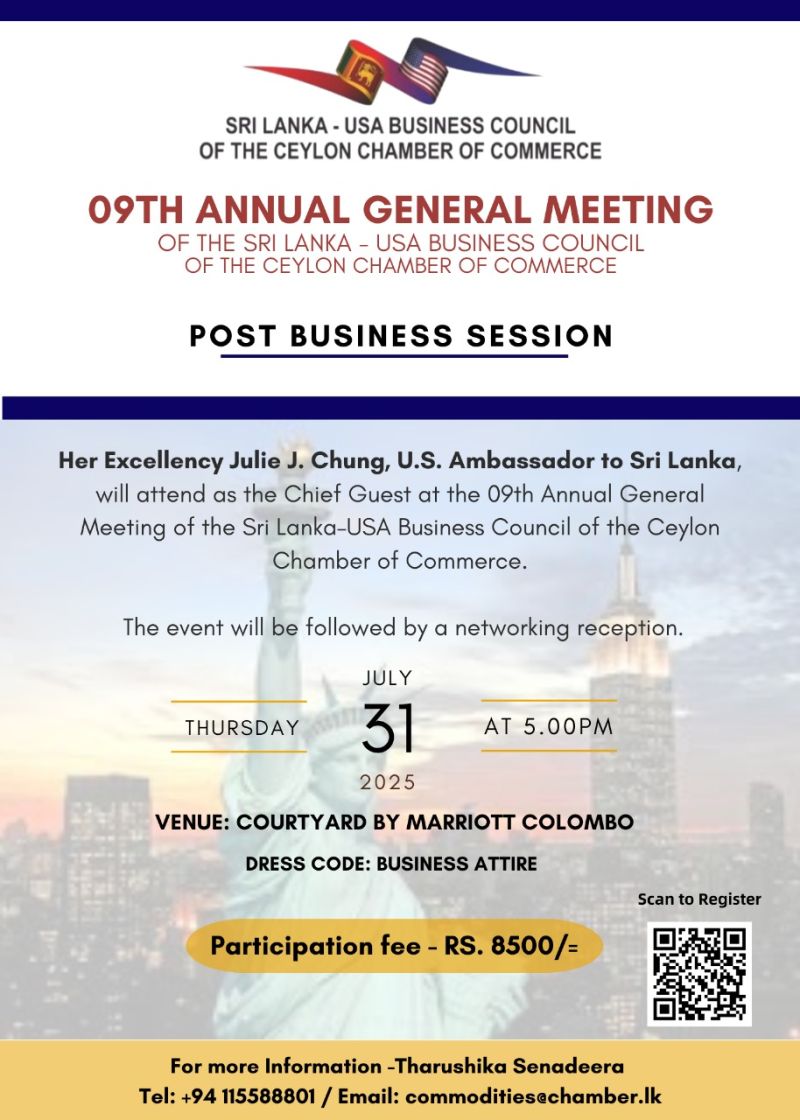 Appointed Committee member to Sri Lanka – USA Business Council of the Ceylon Chamber of Commerce on 9th Annual General Meeting held at Court