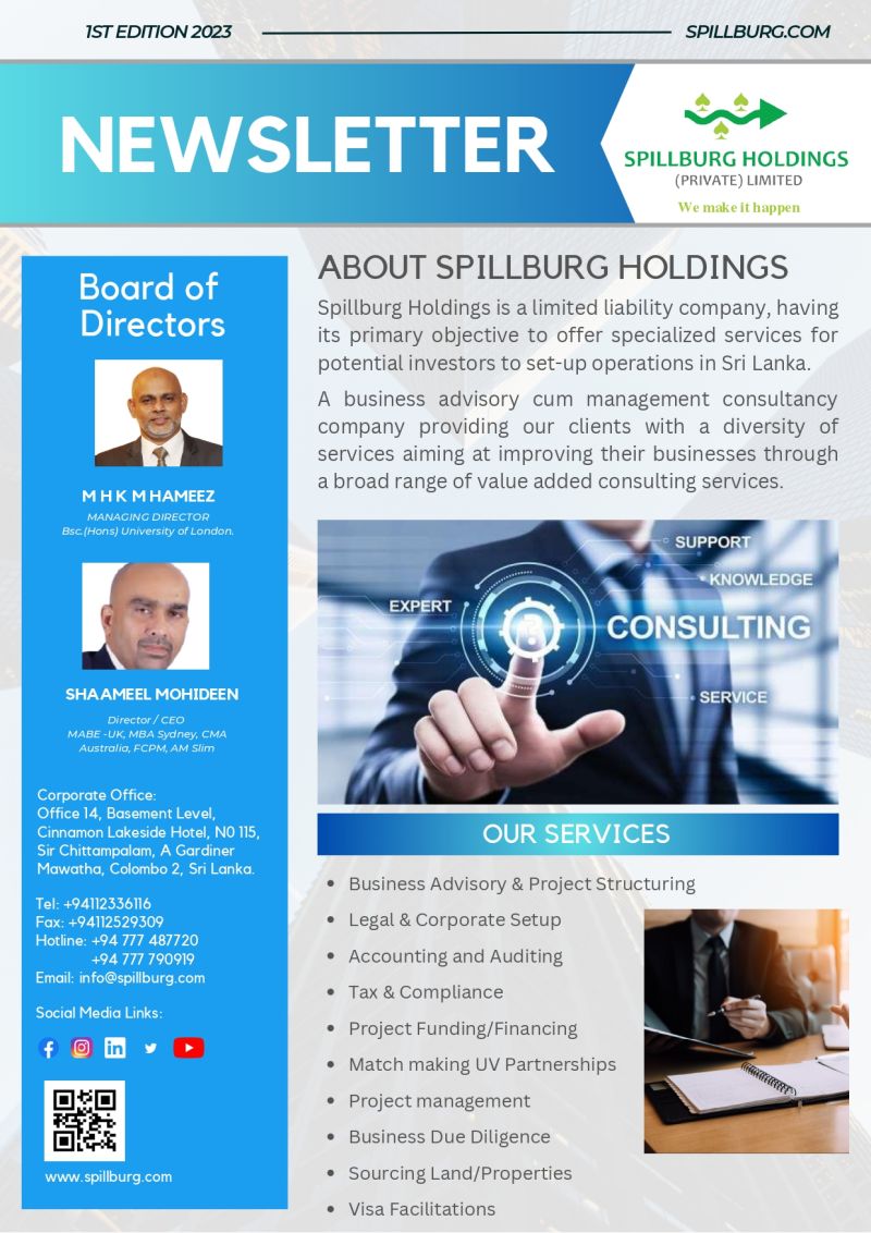 Spillburg Corporate Services (Private) Limited Presents their 1st Edition of the Company Newsletter - Unlocking Insights, Opportunities, and Success! Fo