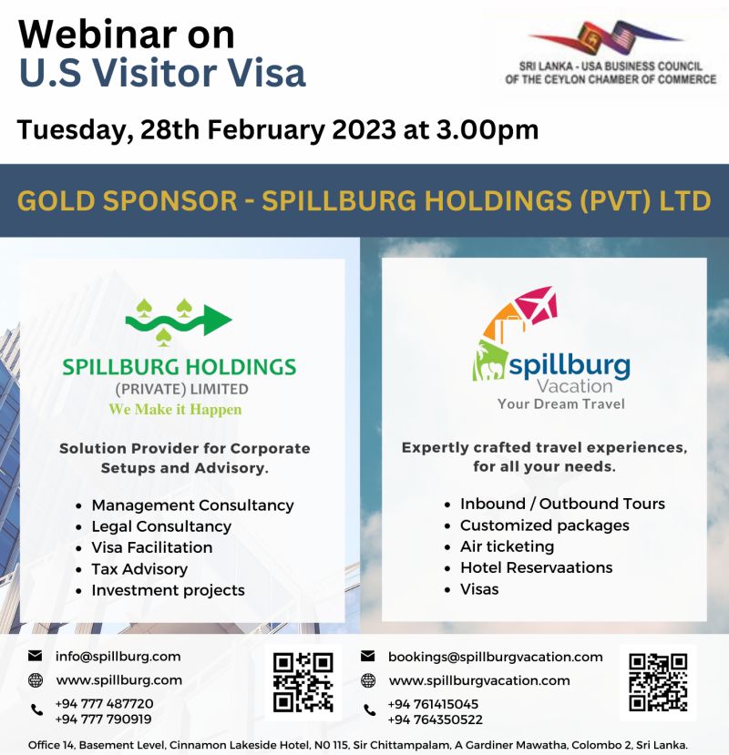 Spillburg Corporate Services (Pvt) Ltd was the Gold Sponsor at the Webinar on U.S Visitor Visa organized by The Sri Lanka - USA Business Council of th